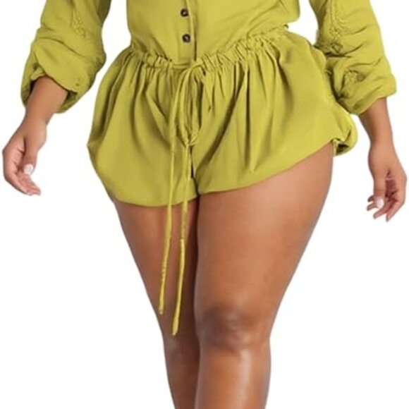 💛 Button-Down Drawstring Romper | Size XXL | NWT - Picture 1 of 4